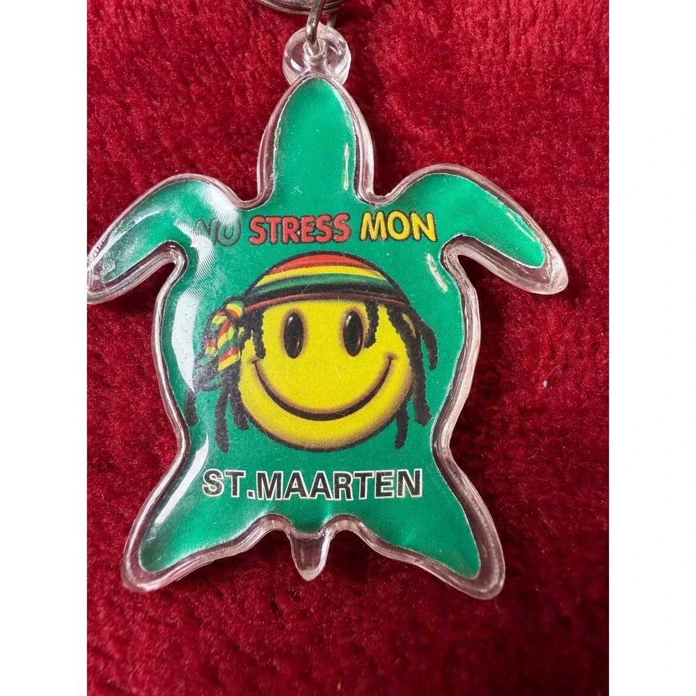 St Maarten Sea Turtle Keychain No Stress Mon We Be Partyin Souvenir Acrylic